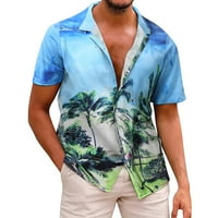 Jsaierl Men's Beach Hawaiian Rishs Fashion Print Lapel Button Button Down Тениски Летни тропически празнични блузи