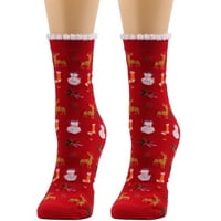 Коледни ежедневни чорапи жени сладък коледен винтидж печат по -дебел дълъг чорап удобен