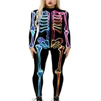 Glookwis дамски косплей игрален костюм за разтягане на боди от небрежен роман скелет скелет чорапогащи точкопон