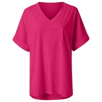 Leylayray дамска блуза жени небрежен комфорт v-образен солиден цвят джоб, свободен мек топ плюс размер блуза розово xxl
