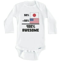 50% японски 50% американски страхотен забавен флаг Едно бебе боди, 6- месеца бяло