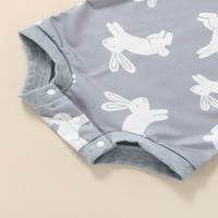 Xkwyshop Великденско бебе бебешки момчета ромпер заек печат дълъг ръкав прескачащи костюми пролет есен ежедневни бебешки боди сиви 3- месеца
