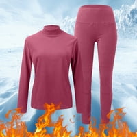 Термични пижами с дълъг ръкав за жени с висока шийка, облицована с термична пижама, зимни върхове ежедневни тънки върхове панталони върхове термични nnderwear комплект горещо розово xxxxxxxll