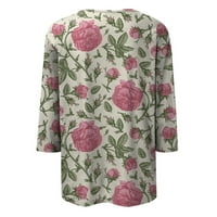 Разчистване жени върши три четвърт ръкави ризи модна флорална щампа кръгла шия разхлабена пуловер блузи сиви s