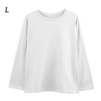Тениска на жените Maytalsoy разхлабена суичър с твърд цвят с дълъг ръкав, черна, xl бяла l