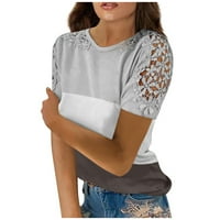 Женска модна дантелена куха шева за шевове кръгла тениска с къс ръкав отгоре