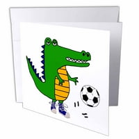 3Drose забавен сладък алигатор, играещ футболен карикатура - поздравителни картички, от, комплект от 6