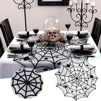 Нарастване на трапчинка Хелоуин покривка за маса Кръгла черна паяжина-вебна дантелена таблица за декор на Хелоуин кухня парти
