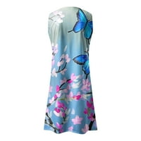 Bazyrey Sun рокли за жени флорални рокли женски кръгло деколте ежедневни рокли без ръкави сини l