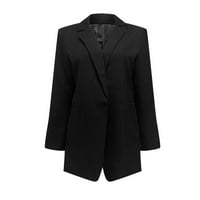 Дамски върхове солидни отворени предни джобове жилетка официален костюм с дълъг ръкав блуза палто черно 5xl