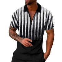 Мъже отпечатани блузи с ципър за мика с къс ръкав върхове поло ризи мъжки редовно годни дишащи блузи
