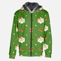 Olyvenn Men's Fall Winter Fashion Plush Jacket Коледна графична щампа с дълъг ръкав сгъстени изходни дрехи с капаци с капаци с качулка горни палти за мъже модерно зелено 14
