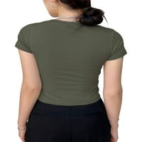 Женски екипаж Slim монтиран тениска с къс ръкав еластично тяло основни върхове на тройници