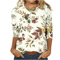 Женски флорални ризи и блузи ръкави, есенна риза за жени облечени ежедневни кръгли шия графична отпечатана тениска пуловер върхове