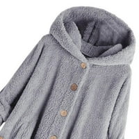 Жени плюс размер бутон плюшени върхове с качулка разхлабена жилетка вълнено палто зима поддържа топло яке