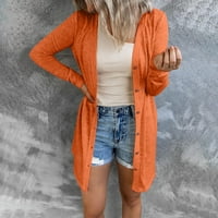 Дамски върхове твърди цвят с дълъг ръкав жилетка с едно гърди светло яке оранжево m