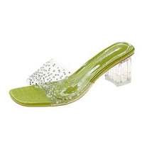 Youmylove жени сандали дишащи модни модни кристал перла прозрачна квадратна пета удобна неплъзгаща се приплъзване на обувки Лято удобно ежедневно прости пешеходни обувки