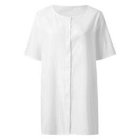 Дамски върхове Просвещение под $ голям размер V-образно блуза солидна ежедневна тениска с къси ръкави с разхлабени туники върхове бяло s