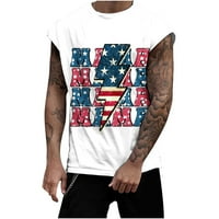 Мъжки американски летен флаг Патриотична риза Печат Пуловер Спорт Танк жилетка екипаж на врата без ръкави бял xxl