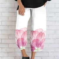 Панталони за жени флорални принтира еластична талия с джобове широки крака небрежни разхлабени панталони жени
