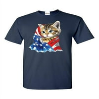 Мъжки тениска с къс ръкав - американска котка на флаг