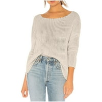 Absuyy Fashion Fall Trendy пуловер за жени се занимават- лек плътно цвят дълъг ръкав свободен прилепващ плетен дълъг ръкав ежедневни еластични меки пуловер върхове