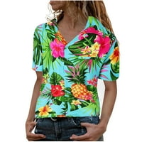 HGW цветя оставя блуза ананас фънки риза предни ч. Женски хавайски печат жени ризи плюс размер стилни дрехи за жени
