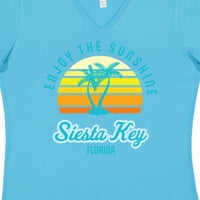 Inktastic Summer Насладете се на Sunshine Siesta Key Florida в тениска с V-образно деколте на сините жени