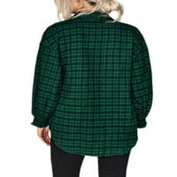Niuer жени отворени предни карирани ризи за печат падат дълги ръкав ежедневна туника риза ревера чек проверка на биволска блуза върхове зелени l