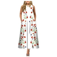 Просвета летни рокли за жени без ръкави флорални сладки средни дължини a-line дата кръгло деколте рокля бяло s