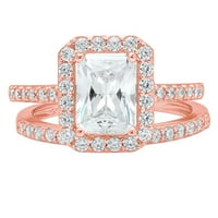 2. CT Emerald Cut Истински култивиран диамант VS1-VS I-J 14K Розово злато хало ангажимент сватбен булчински комплект Дизайнерски пръстен BW Комплект размер 7