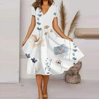 Tking мода лято плюс размер флорални рокли за люлка за жени плаж свободен с къс ръкав v-образен макси рокли бяло 4xl