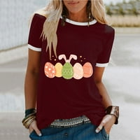 Великденски ризи за жени зайчета великденски яйца Графичен тройник с къс ръкав сладък тениска екипаж на шията ежедневна блуза великденски подарък за жени