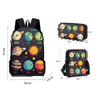 Карикатурна планета Ракета отпечатана училищна раница за пътуване, модна детска училищна чанта комплект с молив за рожден ден подарък за основни и средни и гимназ?