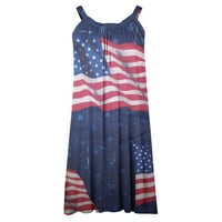 Joau Womens 4 юли американски флаг без ръкави без ръкави рокли САЩ Stars Stripes Summer Beach Sundress Spoon Neck Loos