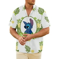 Мъжки карикатура Lilo Stitch Най-добър приятел флорален хавай отпечатани къси ръкави плажни ризи тънки приспособени късо ръкав попски ризи 70-те ваканционни ретро върхове летни ризи