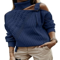 Sidefeel Жени пуловери с дълъг ръкав Труртурна костенурка Пъкъгълен пуловер Студени върхове на рамото свободни джъмпери пуловери S-XXL