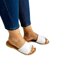 Сандали за жена Лятна модна плоска ретро кръгъл сандали за пръсти за жени бели размер 8.5