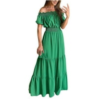 Подаръчна жена плюс размер рокли Clearance Женски къс ръкав от рамо твърди рокля с дължина на глезена дълга рокля