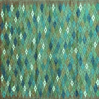 Ahgly Company Machine Wareable Indoor Rectangle Southwestern Turquoise Blue Country Area Rugs, 2 '3'