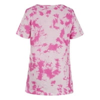Женски моден ежедневен комфортен отпечатан о-не-шик с къса ръкав топ блуза, розово, m
