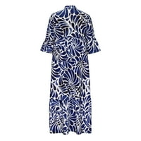 Оалиро женски флорални рокли v ръкави за шията ежедневни летни рокли за жени глезен синьо