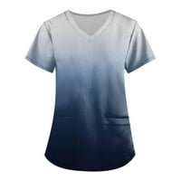 Дамски върхове женски v-образно деколте с къс ръкав графични щампи Дами тениски джобни ризи за жени черни m