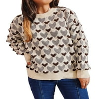 Жените стадо сърце свободни дълги ръкави пуловер върхове плетен пуловер