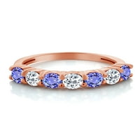 Gem Stone King 18K Rose Gold Платиран сребърен кръг синьо танзанит бял топаз годишнина пръстен за жени