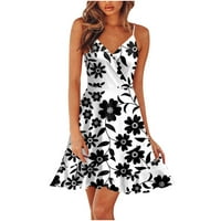 Небрежни рокли за жени флорални макси v-образни деколте в средна дължина без ръкави с черен XL