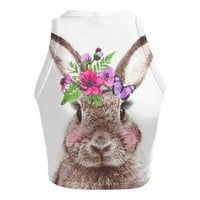 Женска лятна мода Великденски зайче зайче за печат на тениска за без ръкави за ръкавици