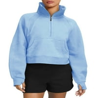 Sunisery Women's Half Zip Up Fleece, облицовани с качулки с дълъг ръкав, пуловер пуловер Топс пуловер тренировка Суичър с палец дупка